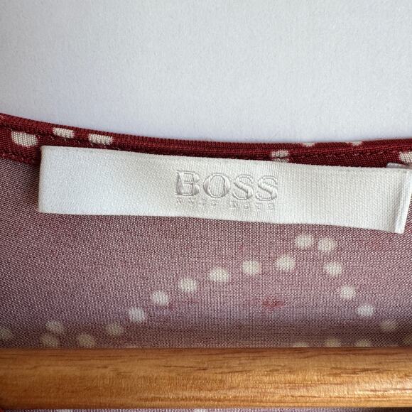 BOSS by Hugo Boss Esoa V Neck Top Dot Blouse Extra Small Red Career Professional - Picture 4 of 15